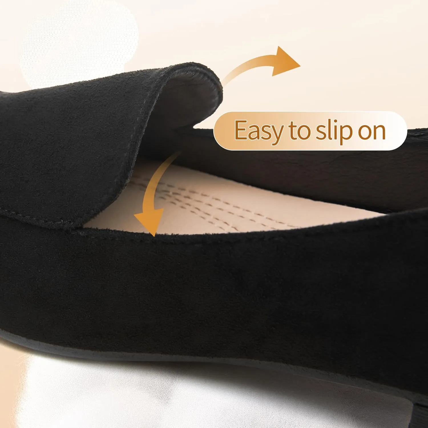 FINIWOR Womens Black Chunky Low Heel Pumps Suede Dress Flats Shoes Comfortable Work Loafers Business Office Shoes