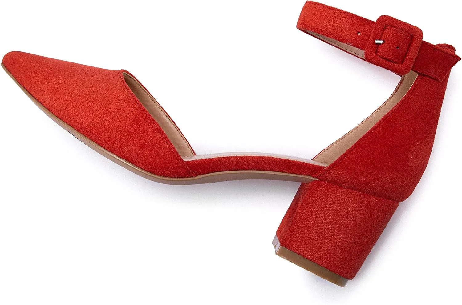 FISACE Womens Low Mid Square Heel Ankle Strap Sandal Office Ladies Pointed Toe Pumps Shoes