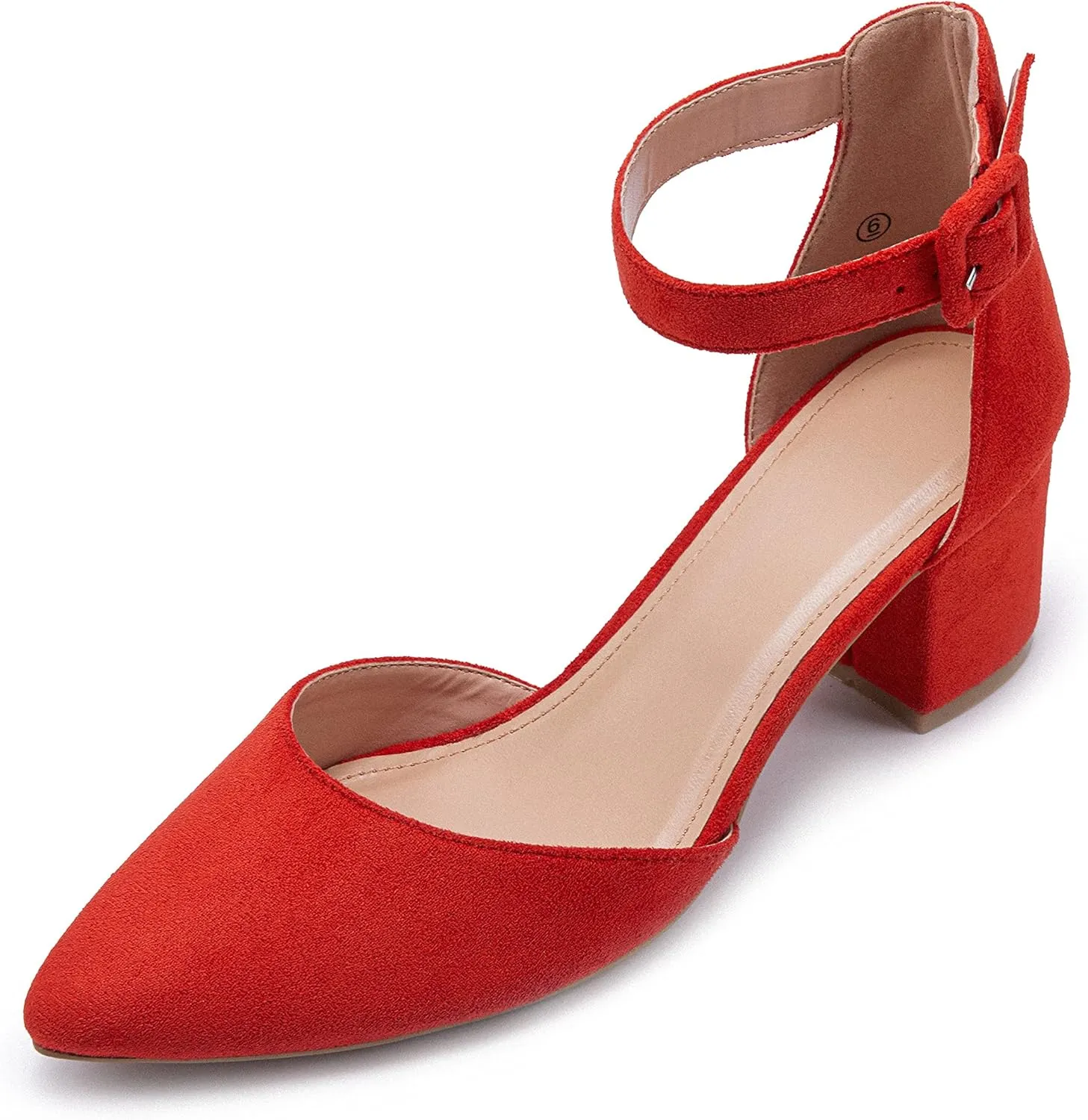 FISACE Womens Low Mid Square Heel Ankle Strap Sandal Office Ladies Pointed Toe Pumps Shoes