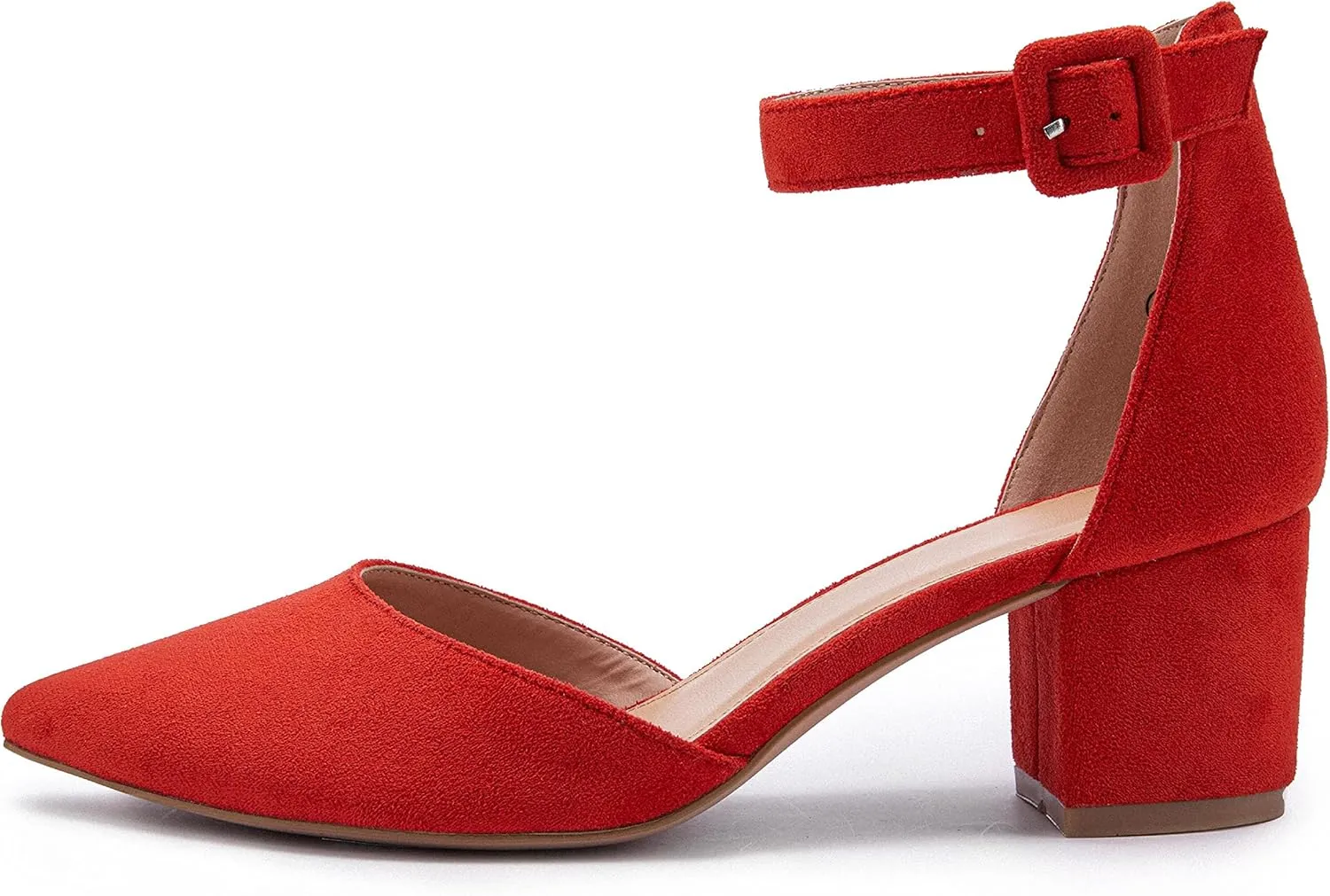 FISACE Womens Low Mid Square Heel Ankle Strap Sandal Office Ladies Pointed Toe Pumps Shoes
