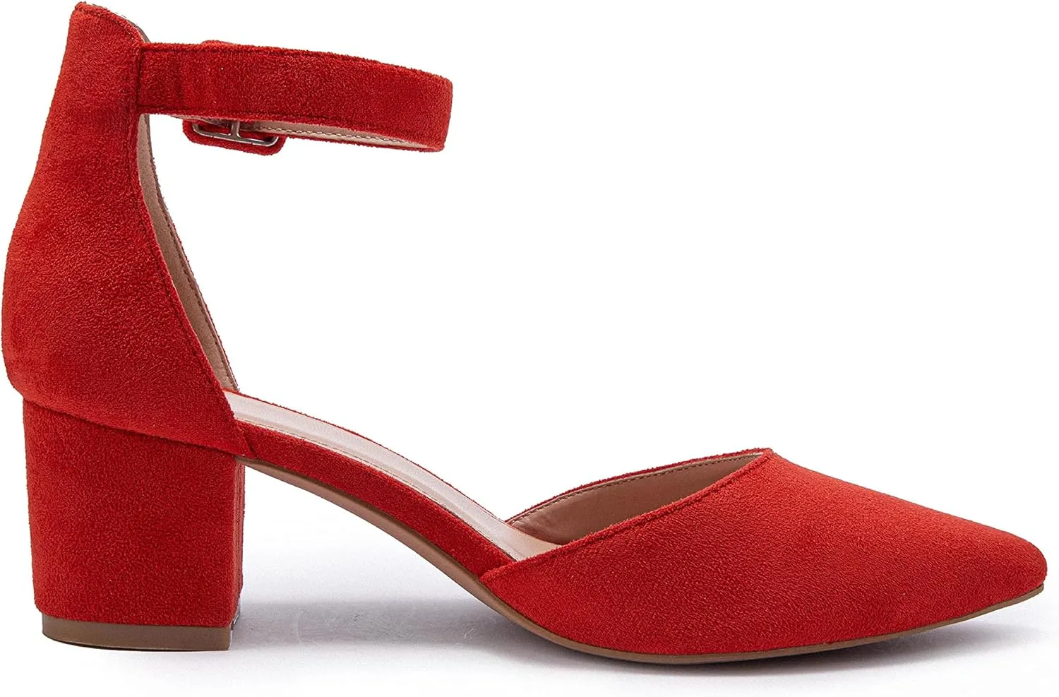 FISACE Womens Low Mid Square Heel Ankle Strap Sandal Office Ladies Pointed Toe Pumps Shoes