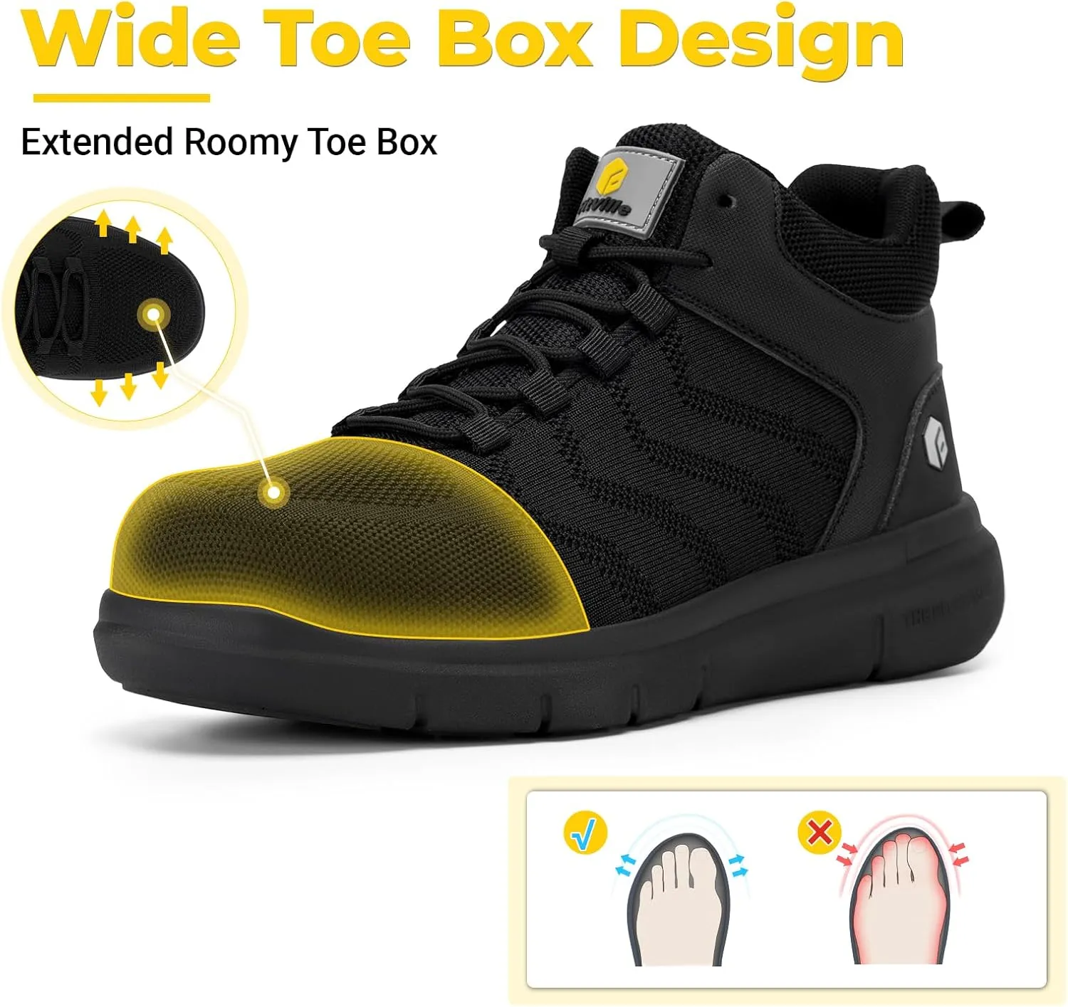 FitVille Extra Wide Work Boots for Men Composite Steel Toe Safety Boots High Top Work Shoes for Men