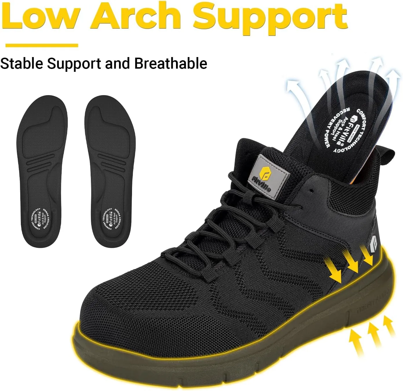 FitVille Extra Wide Work Boots for Men Composite Steel Toe Safety Boots High Top Work Shoes for Men