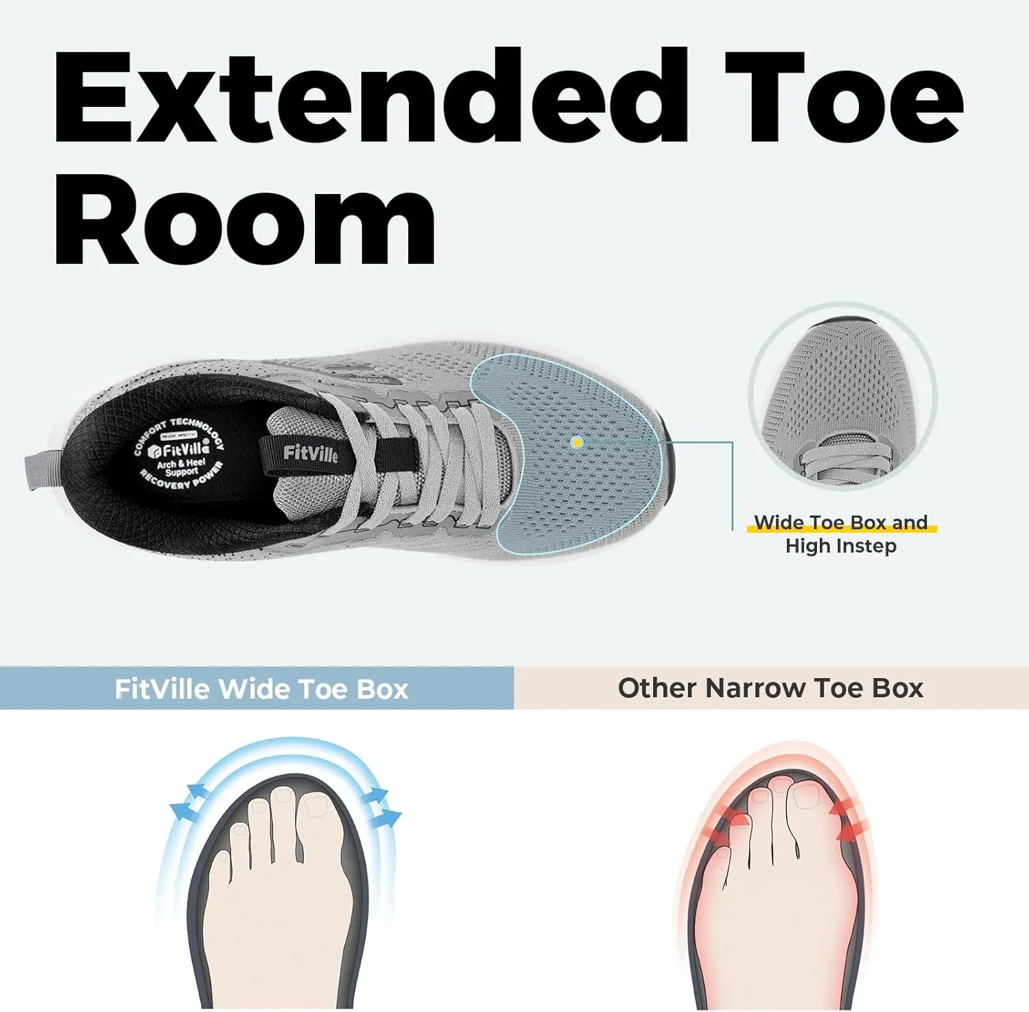 FitVille Tennis Shoes for Men Wide Width Sneakers Walking Shoes for Plantar Fasciitis Relief