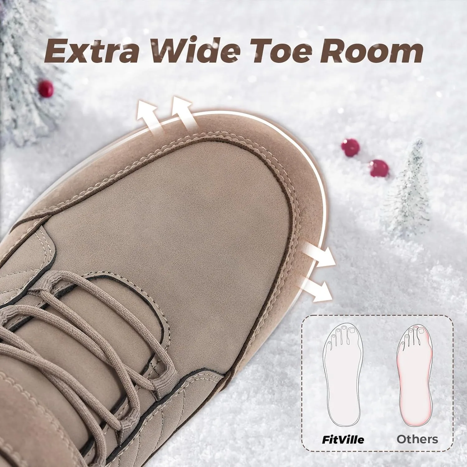 FitVille Wide Width Mens Winter Boots Fur Lined Extra Wide Snow Boots Lightweight Non Slip Hiking Boots Outdoor Diabetic Shoes for Flat Feet
