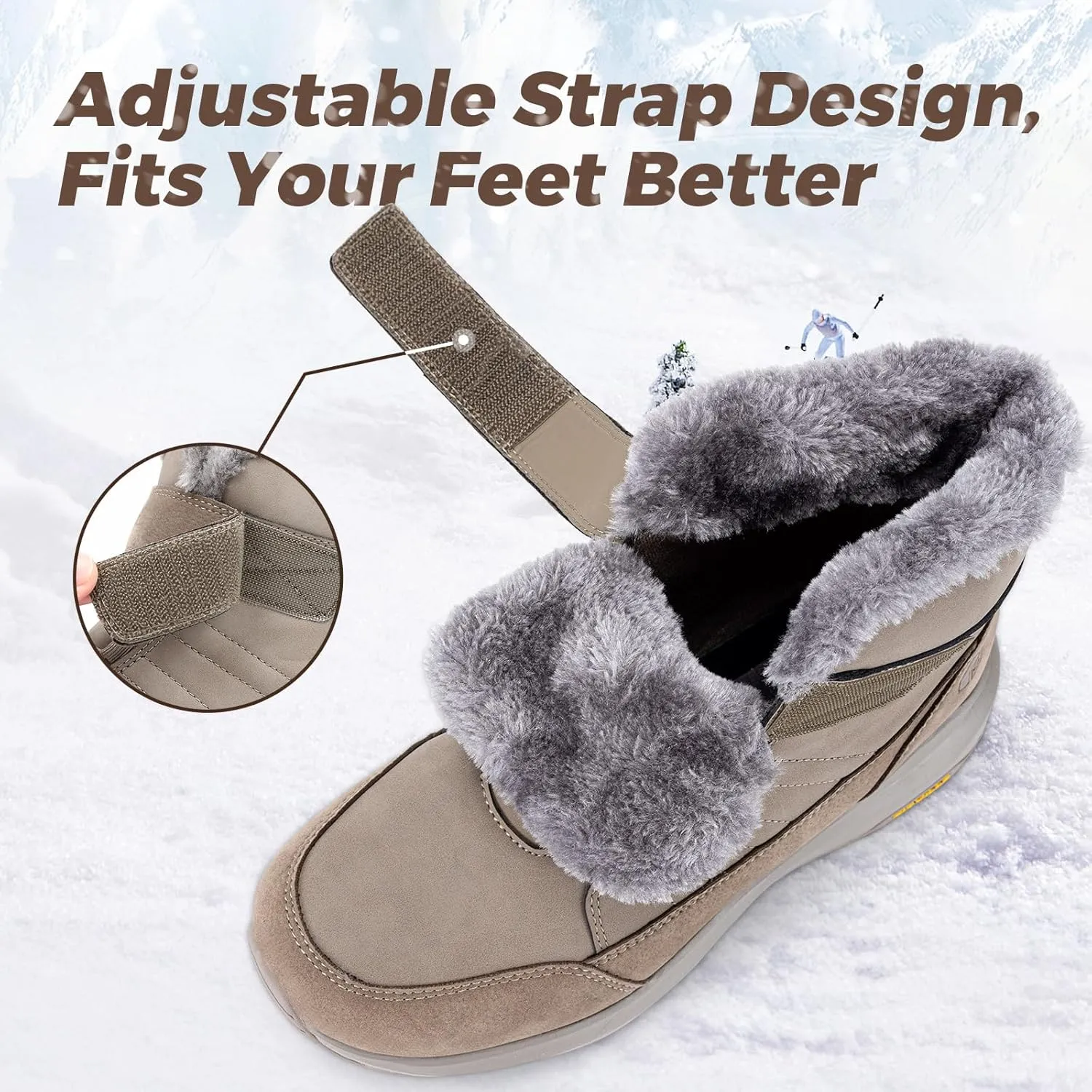 FitVille Wide Width Mens Winter Boots Fur Lined Extra Wide Snow Boots Lightweight Non Slip Hiking Boots Outdoor Diabetic Shoes for Flat Feet