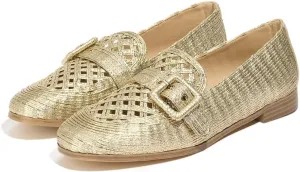 Flats for Womens Comfortable Slip On Loafers Raffia Design Breathable Buckle Detail Dress Shoes for Work and Daily Wear