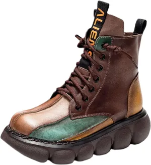 Fleece Lined Boots Women Wide Width Women's Thermal Boots Retro Breathable Fashion Laceup Thicksoled Casual Shoes Women's Boots Perforated Boots for Women