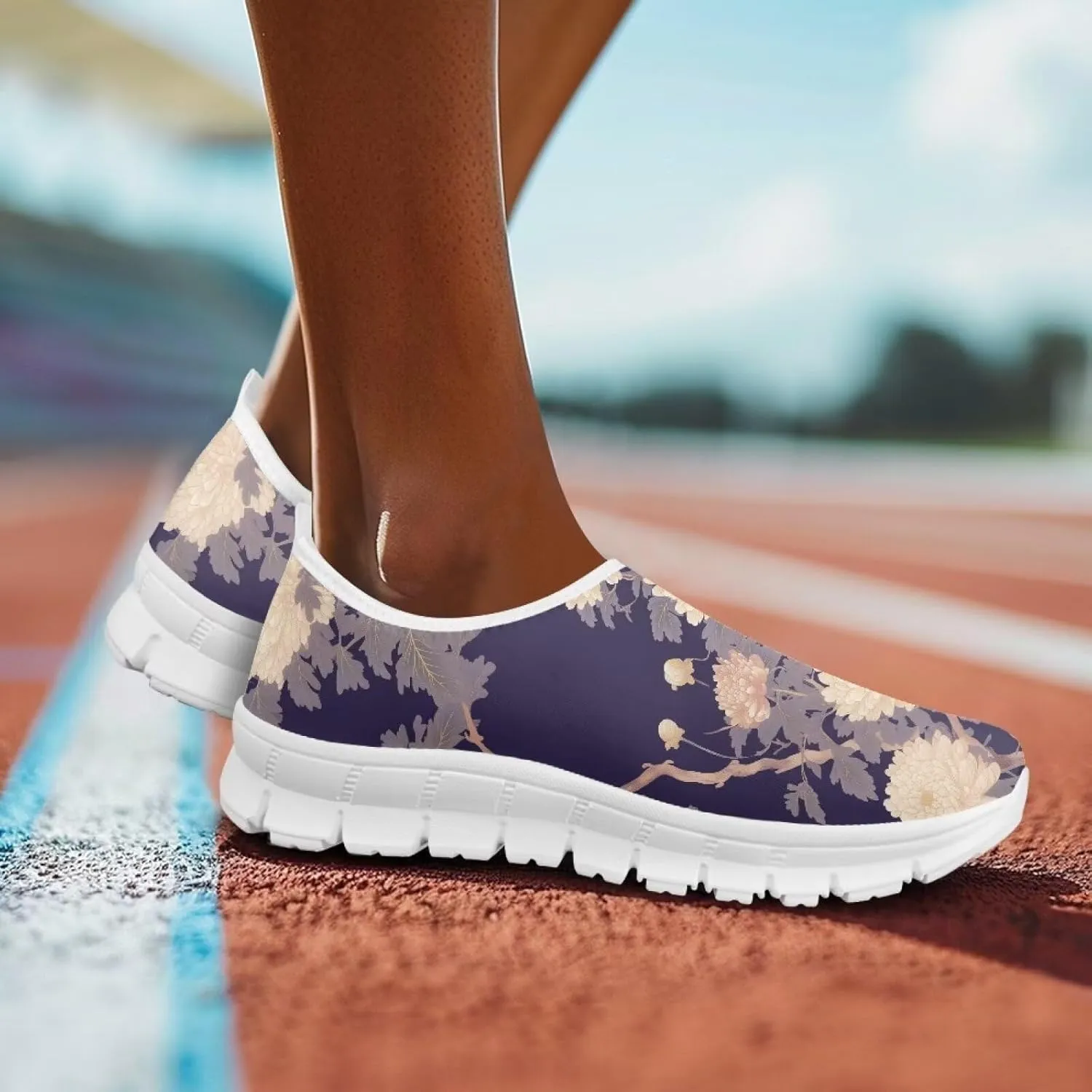 Floral Print Sneakers for Women Casual Low Top Loafers Flat Running Shoes Breathable Soft Lightweight Walking Sneaker for Women US 5.5-11.5