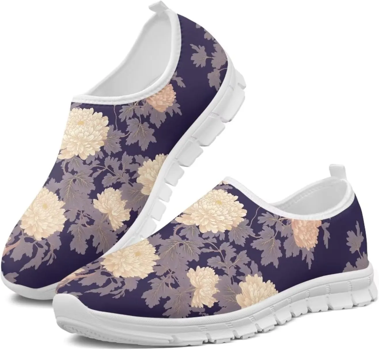 Floral Print Sneakers for Women Casual Low Top Loafers Flat Running Shoes Breathable Soft Lightweight Walking Sneaker for Women US 5.5-11.5