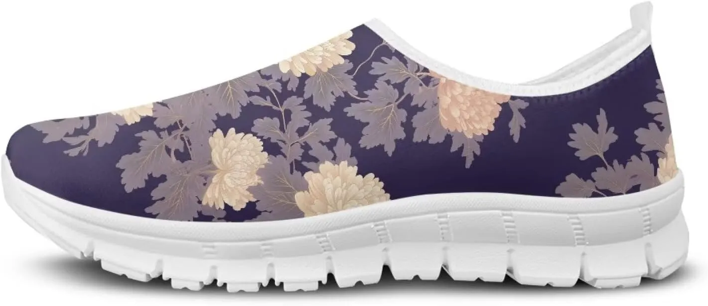 Floral Print Sneakers for Women Casual Low Top Loafers Flat Running Shoes Breathable Soft Lightweight Walking Sneaker for Women US 5.5-11.5