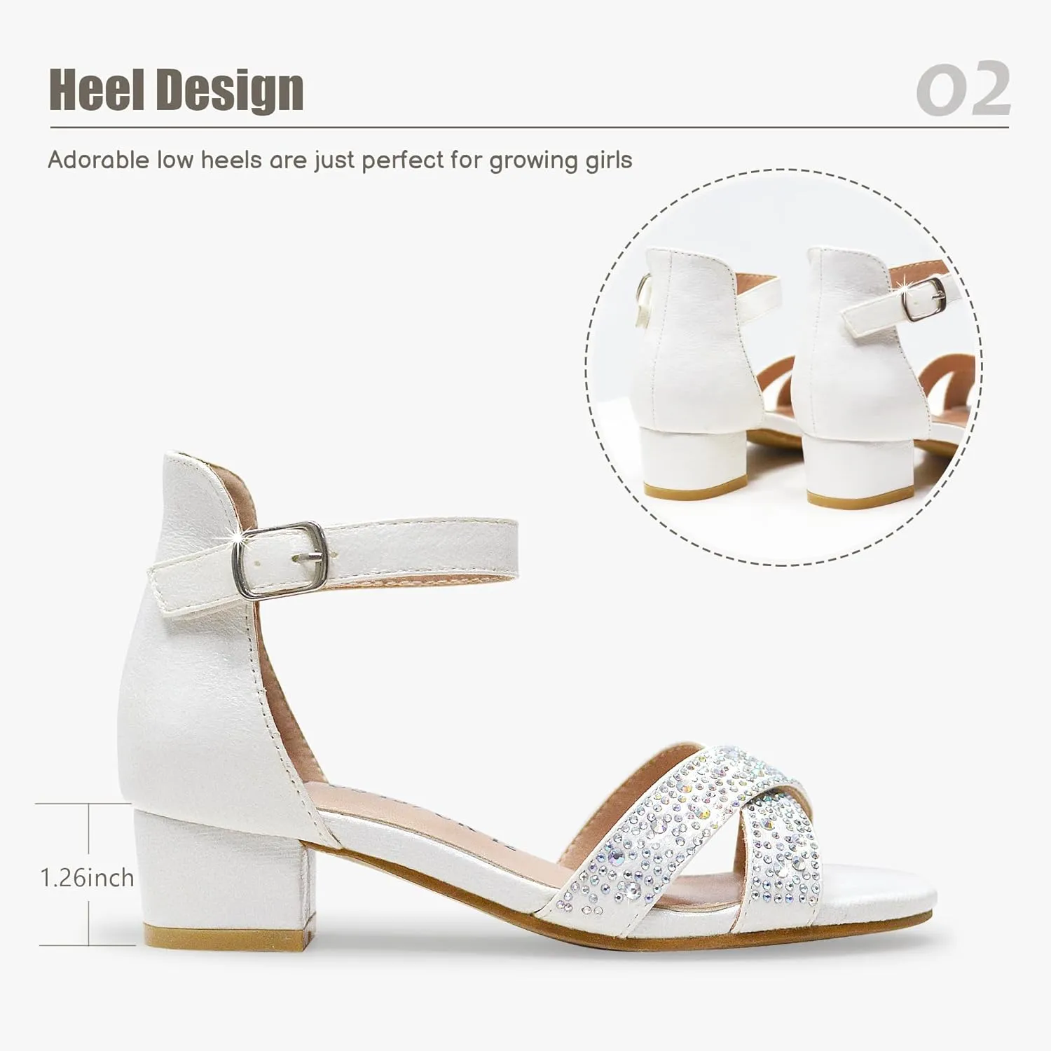 FLYFUPPY Girls Sandals Low Heel Sandals for Girls Open Toe Ankle Strap Wedding Party Shoes