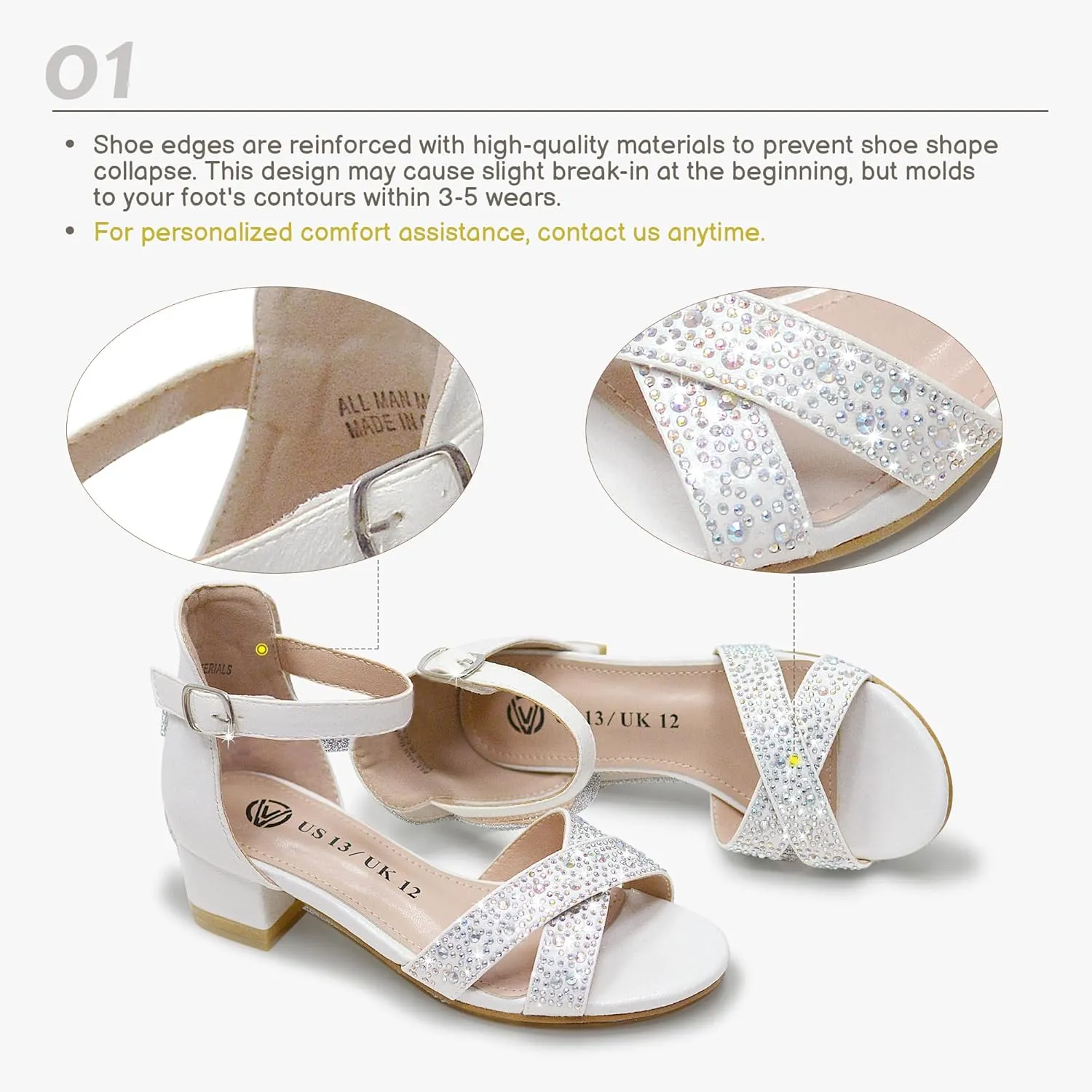 FLYFUPPY Girls Sandals Low Heel Sandals for Girls Open Toe Ankle Strap Wedding Party Shoes