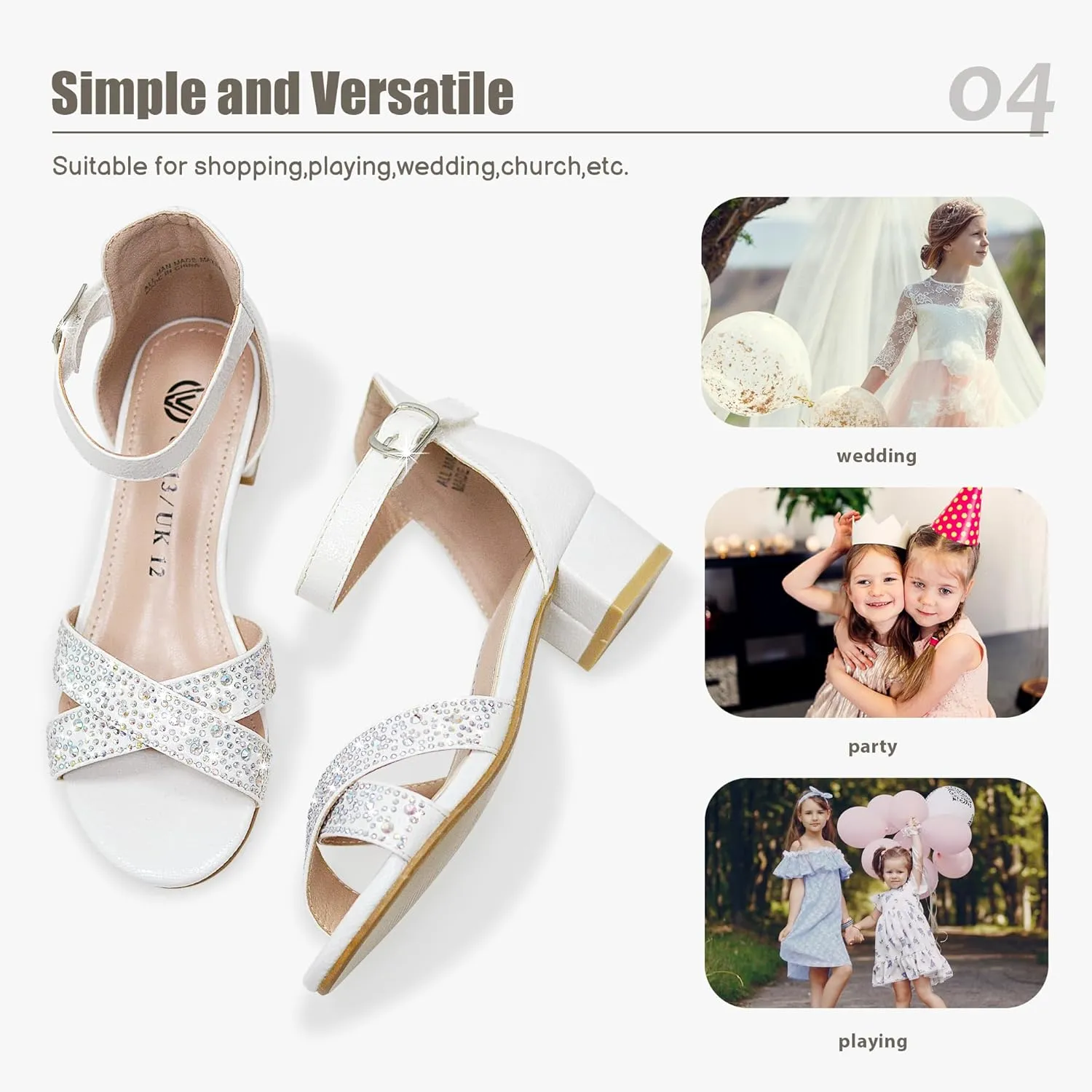 FLYFUPPY Girls Sandals Low Heel Sandals for Girls Open Toe Ankle Strap Wedding Party Shoes