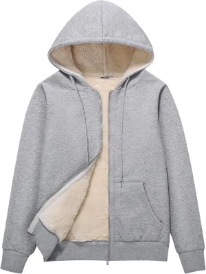 Flygo Women Winter Hoodies Zip Up Fleece Sherpa Lined Warm Sweatshirts Jacket