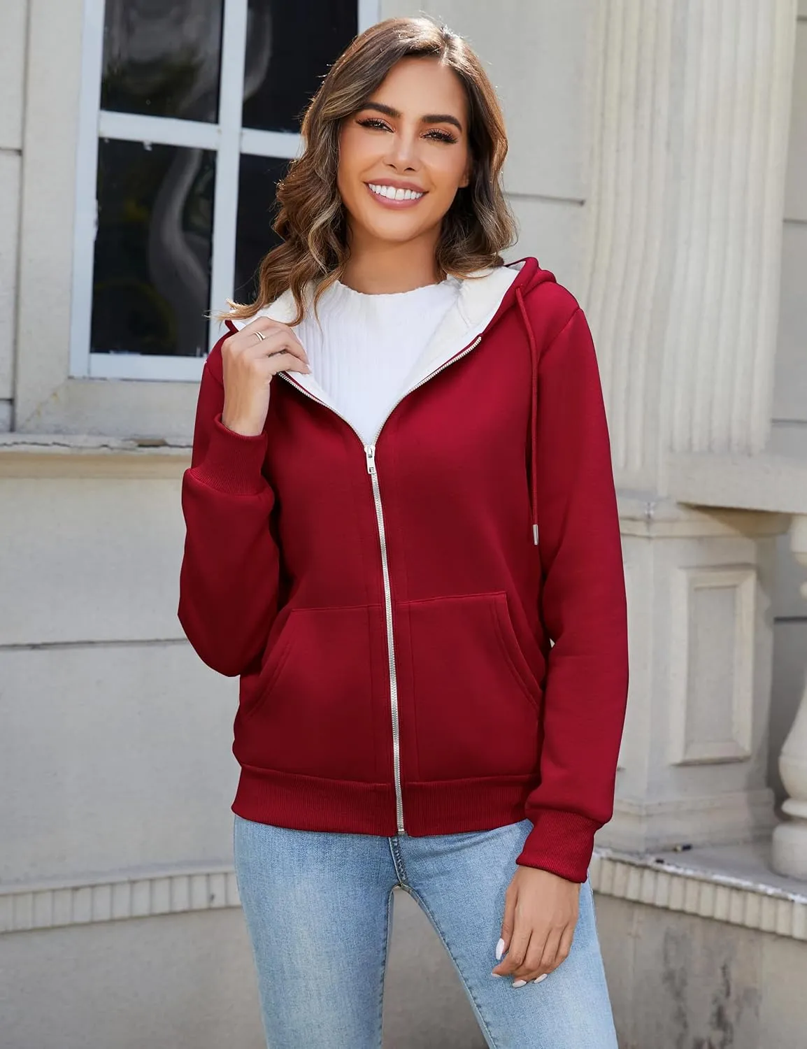 Flygo Women Winter Hoodies Zip Up Fleece Sherpa Lined Warm Sweatshirts Jacket