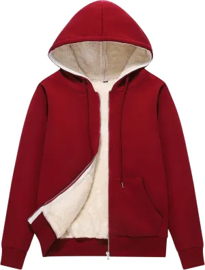 Flygo Women Winter Hoodies Zip Up Fleece Sherpa Lined Warm Sweatshirts Jacket