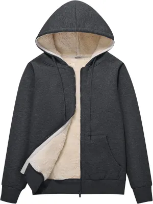 Flygo Women Winter Hoodies Zip Up Fleece Sherpa Lined Warm Sweatshirts Jacket