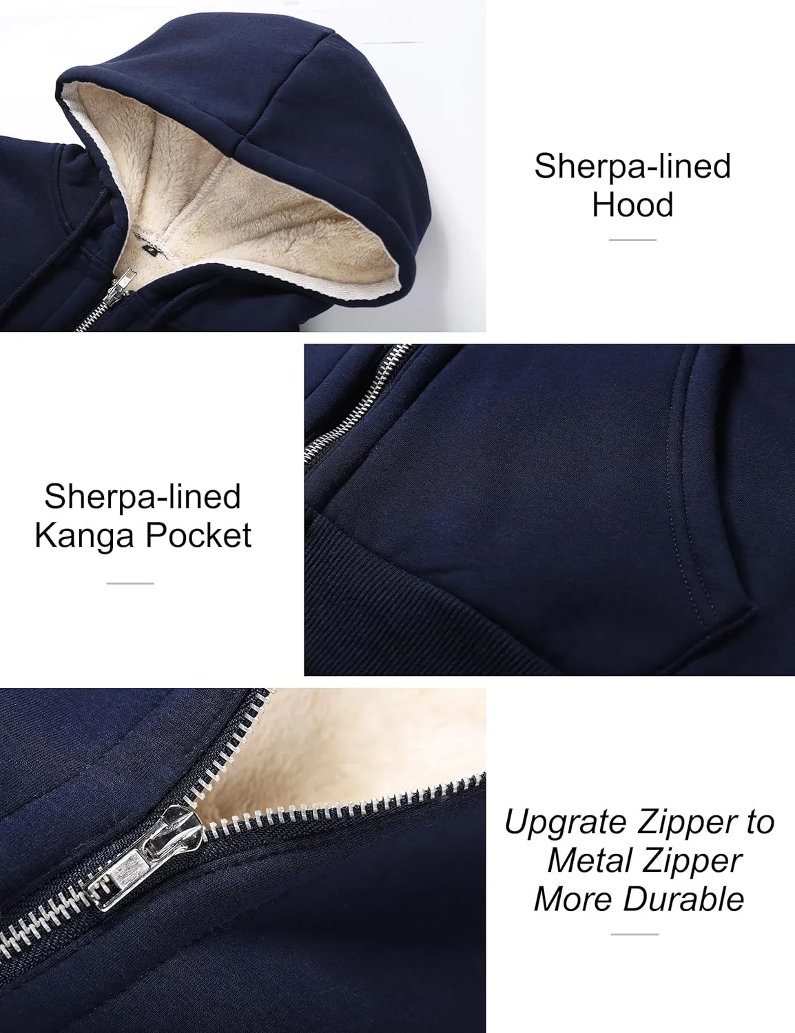 Flygo Women Winter Hoodies Zip Up Fleece Sherpa Lined Warm Sweatshirts Jacket