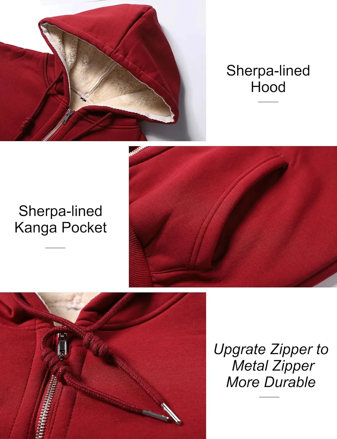 Flygo Women Winter Hoodies Zip Up Fleece Sherpa Lined Warm Sweatshirts Jacket