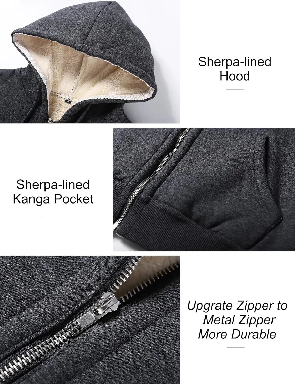 Flygo Women Winter Hoodies Zip Up Fleece Sherpa Lined Warm Sweatshirts Jacket