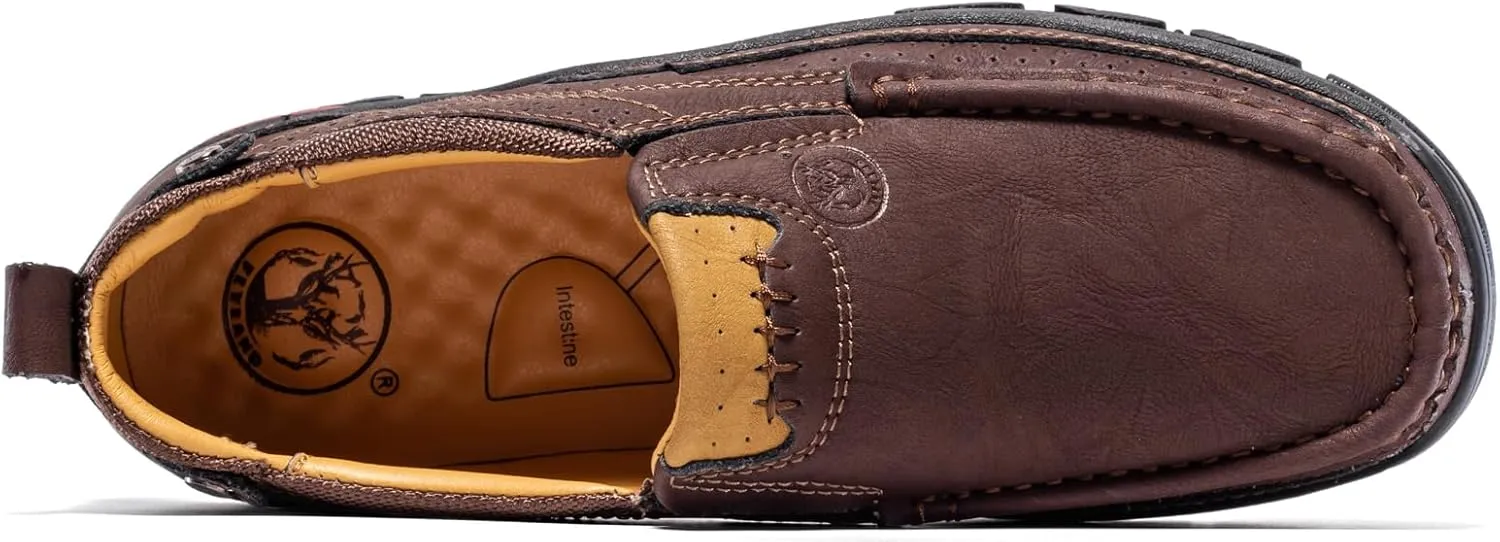 FLYLAND Men's Fashion Slip On Walking Loafers Vintage Leather Ankle Boots Handmade Chukka Boots Casual Non-Slip Sneakers Office Driving Shoes