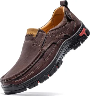 FLYLAND Men's Fashion Slip On Walking Loafers Vintage Leather Ankle Boots Handmade Chukka Boots Casual Non-Slip Sneakers Office Driving Shoes