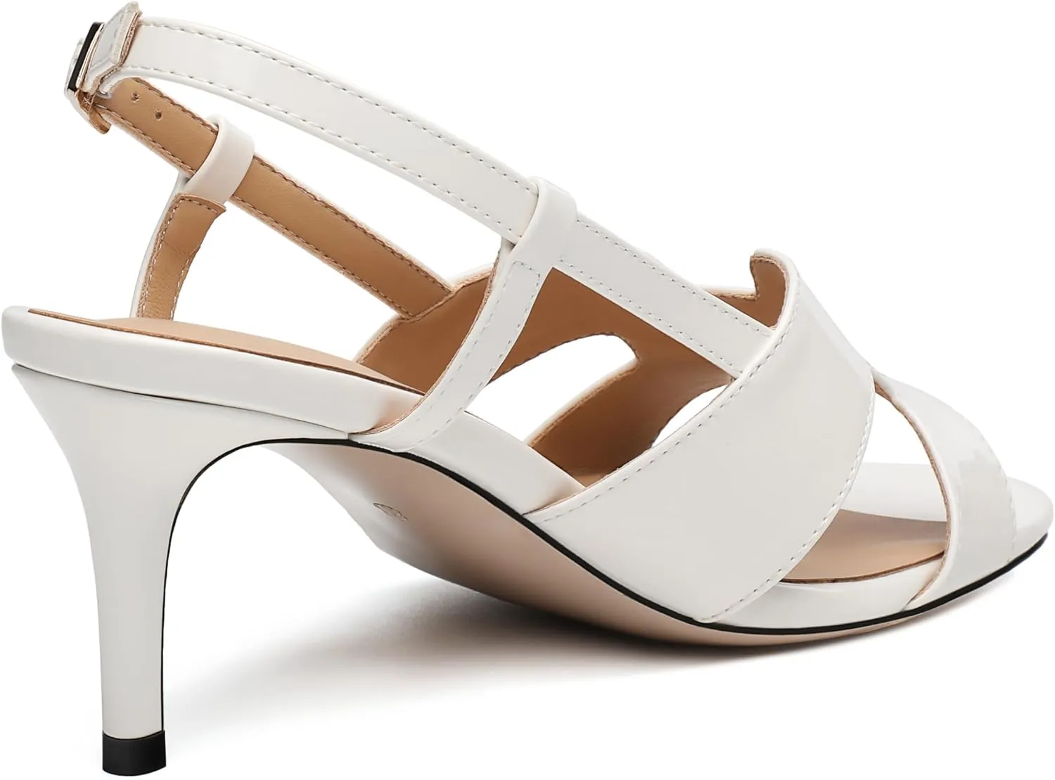 FOGEENA Women's Heeled Sandals Shoes, Peep Toe Mid Heel Ankle Strap Sandals for Women, Patent Leather Open Toe H Shaped Strappy Heels, Ladies Slingback Kitten Heel Sandals 2.5"
