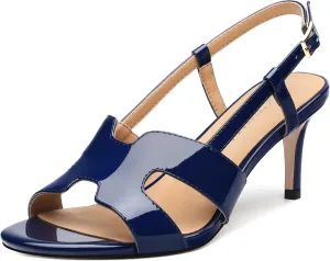 FOGEENA Women's Heeled Sandals Shoes, Peep Toe Mid Heel Ankle Strap Sandals for Women, Patent Leather Open Toe H Shaped Strappy Heels, Ladies Slingback Kitten Heel Sandals 2.5"