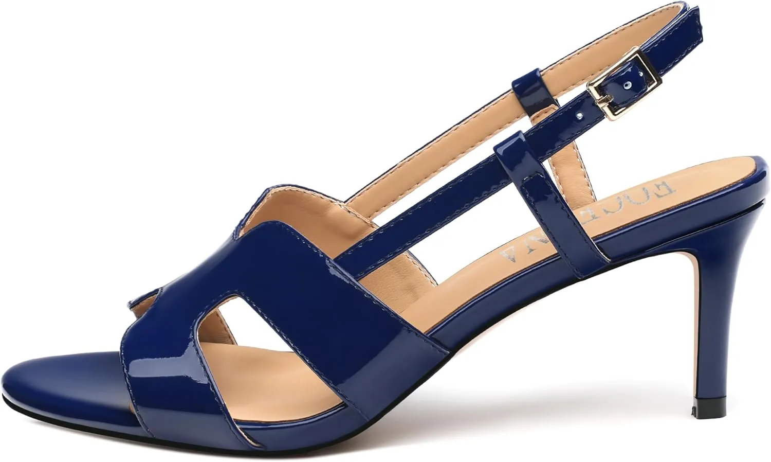 FOGEENA Women's Heeled Sandals Shoes, Peep Toe Mid Heel Ankle Strap Sandals for Women, Patent Leather Open Toe H Shaped Strappy Heels, Ladies Slingback Kitten Heel Sandals 2.5"