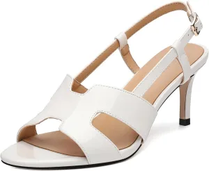 FOGEENA Women's Heeled Sandals Shoes, Peep Toe Mid Heel Ankle Strap Sandals for Women, Patent Leather Open Toe H Shaped Strappy Heels, Ladies Slingback Kitten Heel Sandals 2.5"