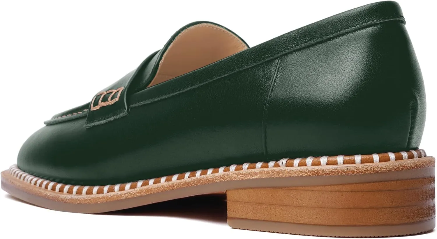 FOGEENA Womens Penny Matte Leather Casual Slip On Round Toe Work Chunky Low Heel Loafers Dress Shoes 1 Inch