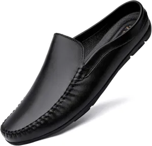 FOTN Kelibasi Mens Handmade Leather Slip-On Mules Comfortable Soft Backless Slippers Summer Casual Walking Driving Sandals Half Loafers