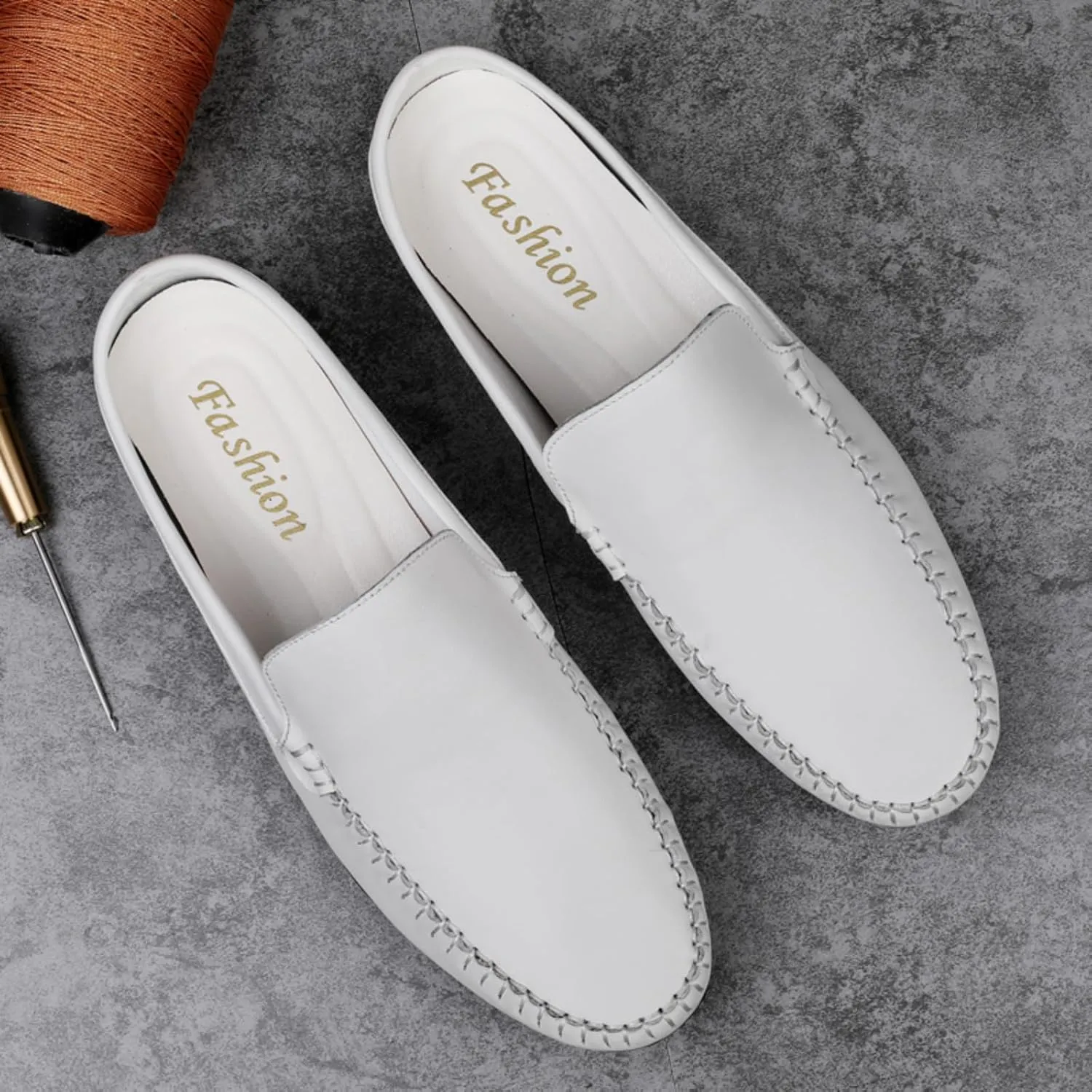 FOTN Kelibasi Mens Handmade Leather Slip-On Mules Comfortable Soft Backless Slippers Summer Casual Walking Driving Sandals Half Loafers