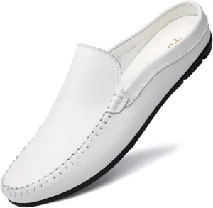 FOTN Kelibasi Mens Handmade Leather Slip-On Mules Comfortable Soft Backless Slippers Summer Casual Walking Driving Sandals Half Loafers