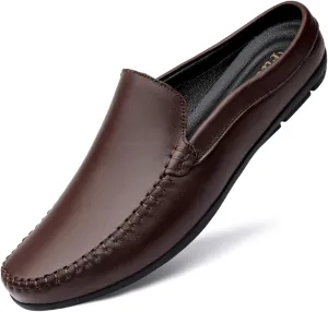 FOTN Kelibasi Mens Handmade Leather Slip-On Mules Comfortable Soft Backless Slippers Summer Casual Walking Driving Sandals Half Loafers