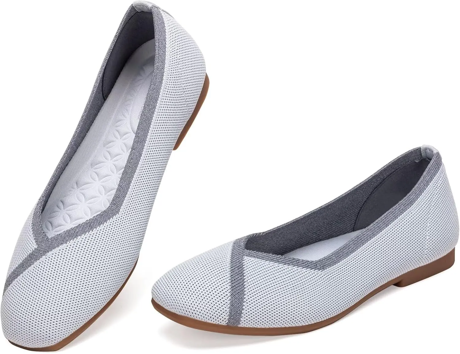 Frank Mully Womens Square Toe Flat Shoes Comfortable Knitted Flats Work Flats for Woman