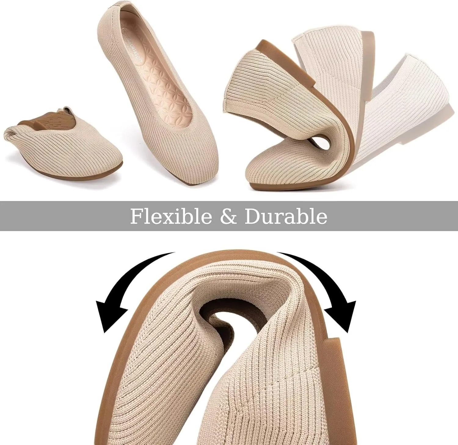 Frank Mully Womens Square Toe Flat Shoes Comfortable Knitted Flats Work Flats for Woman