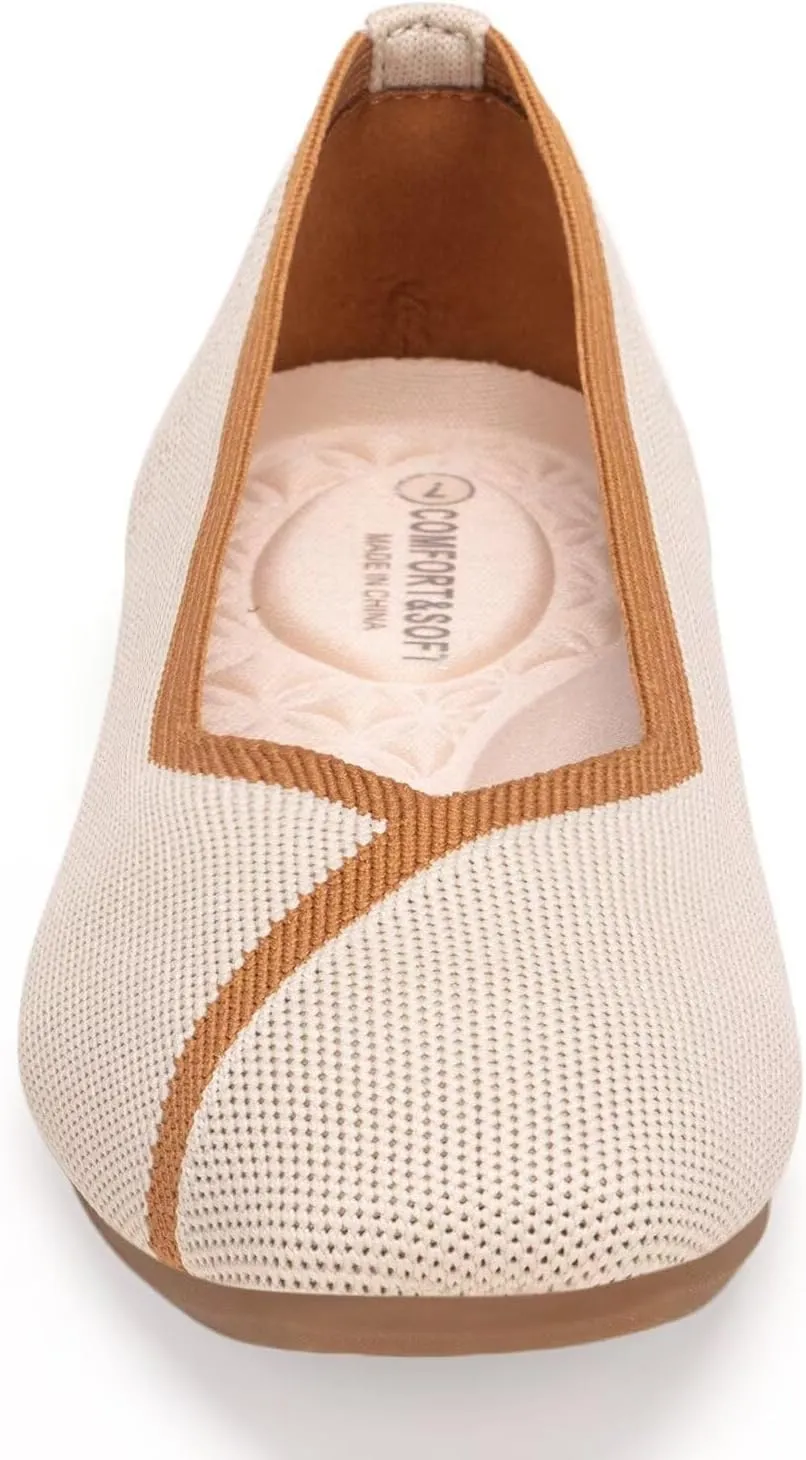 Frank Mully Womens Square Toe Flat Shoes Comfortable Knitted Flats Work Flats for Woman