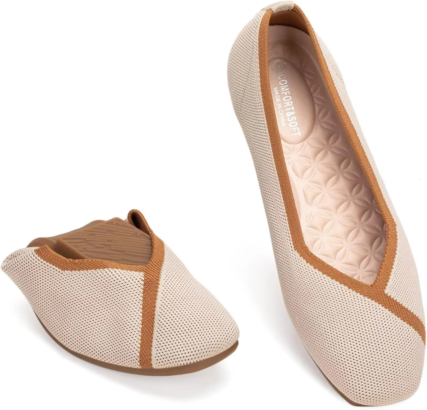 Frank Mully Womens Square Toe Flat Shoes Comfortable Knitted Flats Work Flats for Woman
