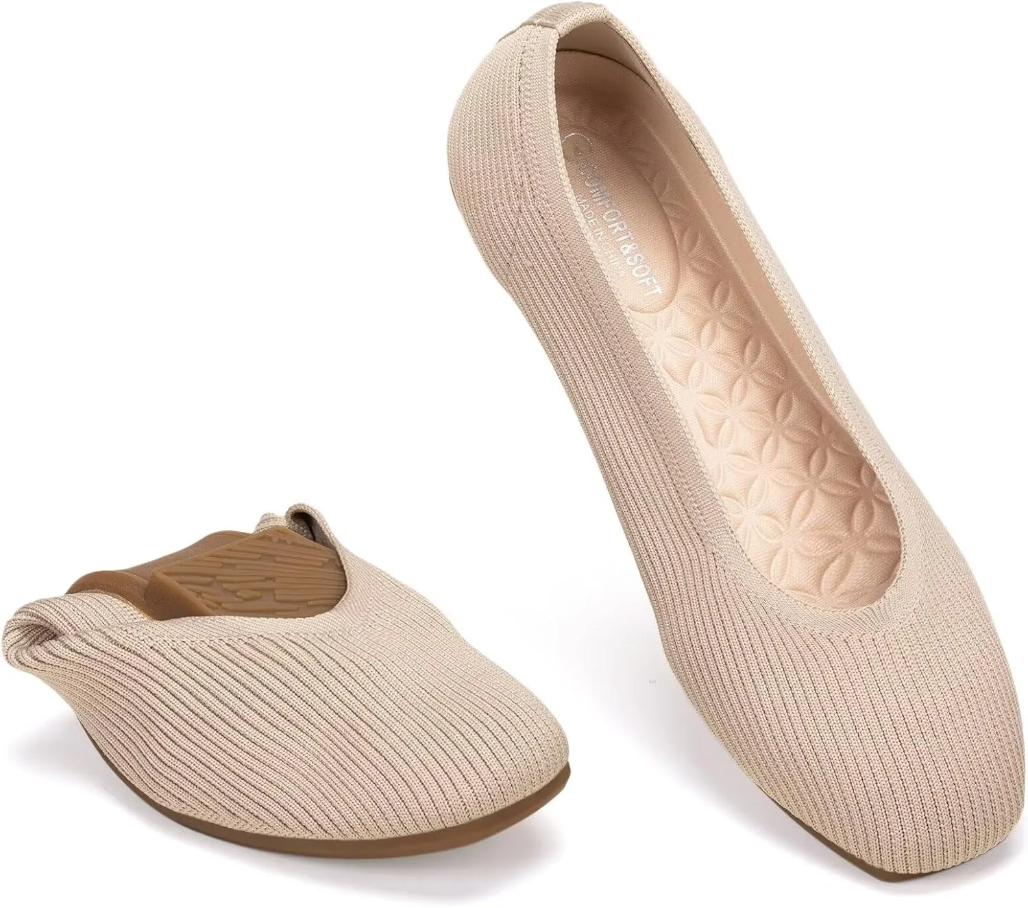 Frank Mully Womens Square Toe Flat Shoes Comfortable Knitted Flats Work Flats for Woman