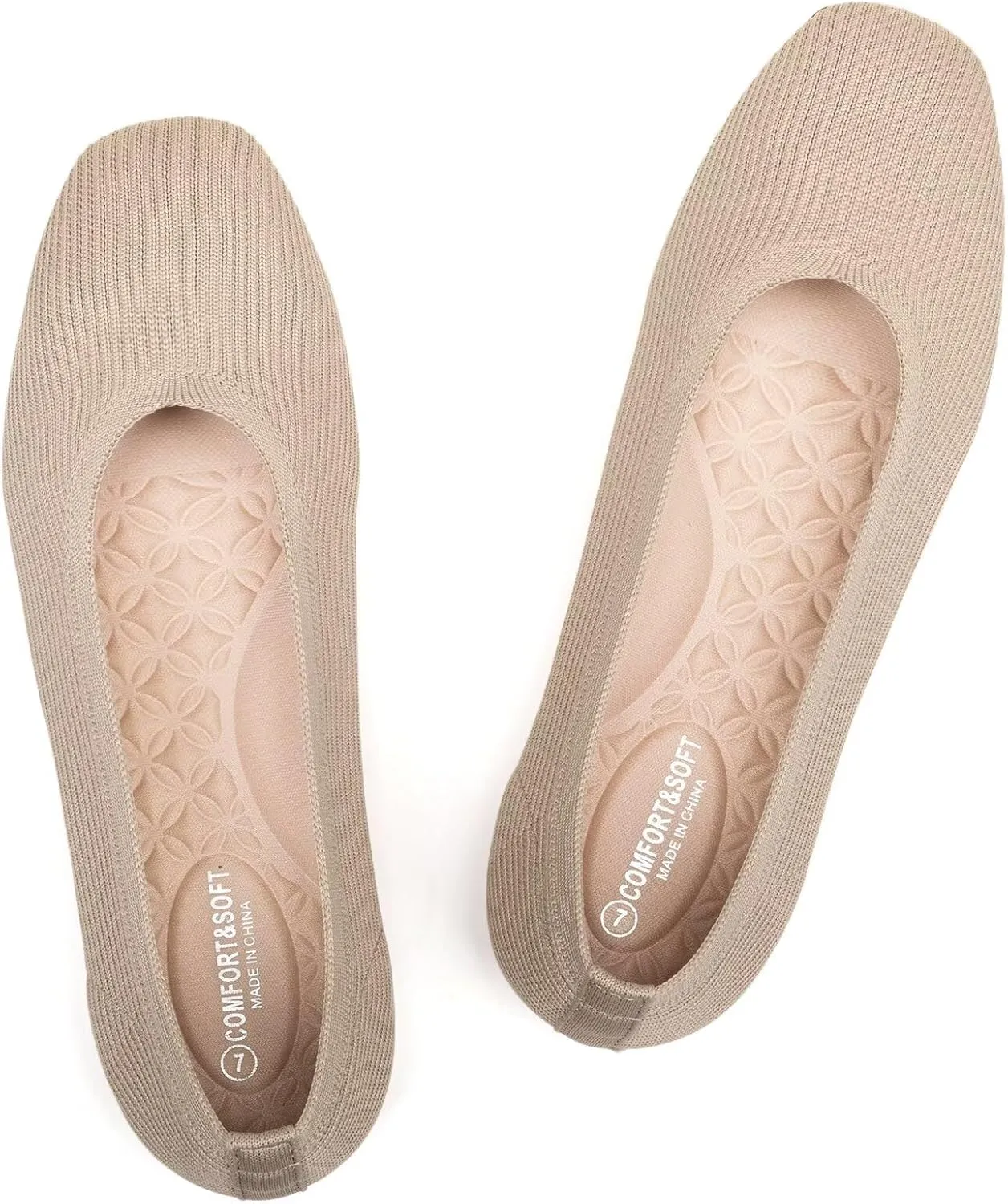 Frank Mully Womens Square Toe Flat Shoes Comfortable Knitted Flats Work Flats for Woman