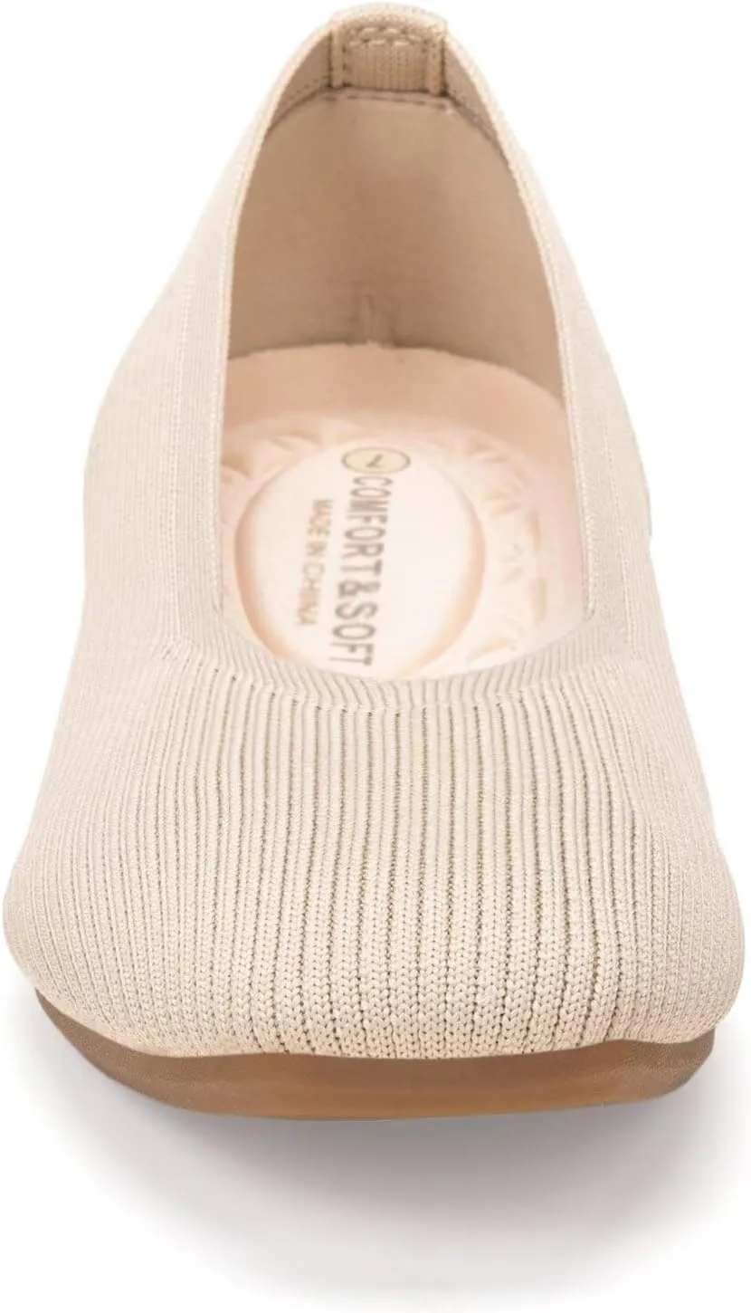 Frank Mully Womens Square Toe Flat Shoes Comfortable Knitted Flats Work Flats for Woman