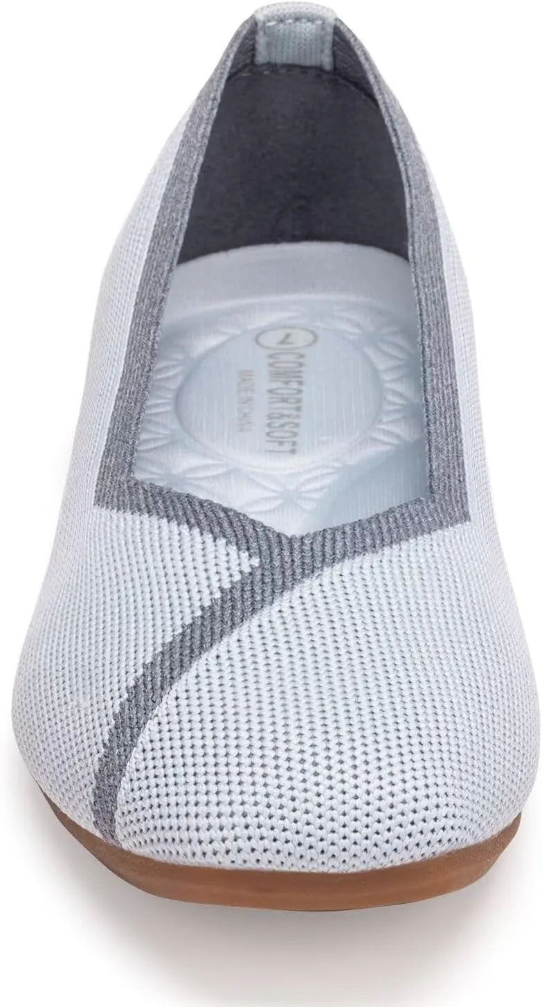 Frank Mully Womens Square Toe Flat Shoes Comfortable Knitted Flats Work Flats for Woman
