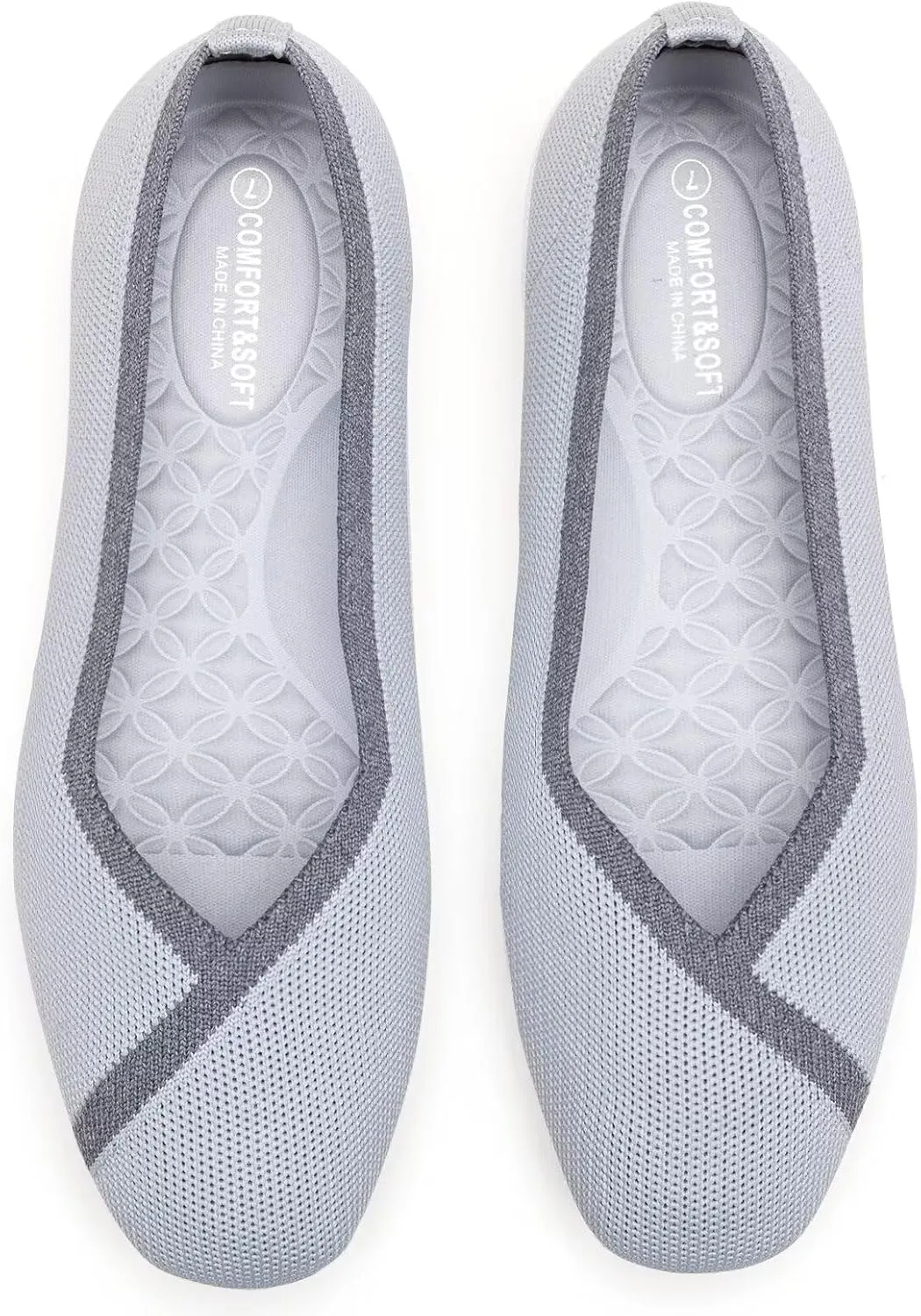 Frank Mully Womens Square Toe Flat Shoes Comfortable Knitted Flats Work Flats for Woman