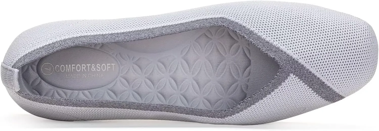 Frank Mully Womens Square Toe Flat Shoes Comfortable Knitted Flats Work Flats for Woman