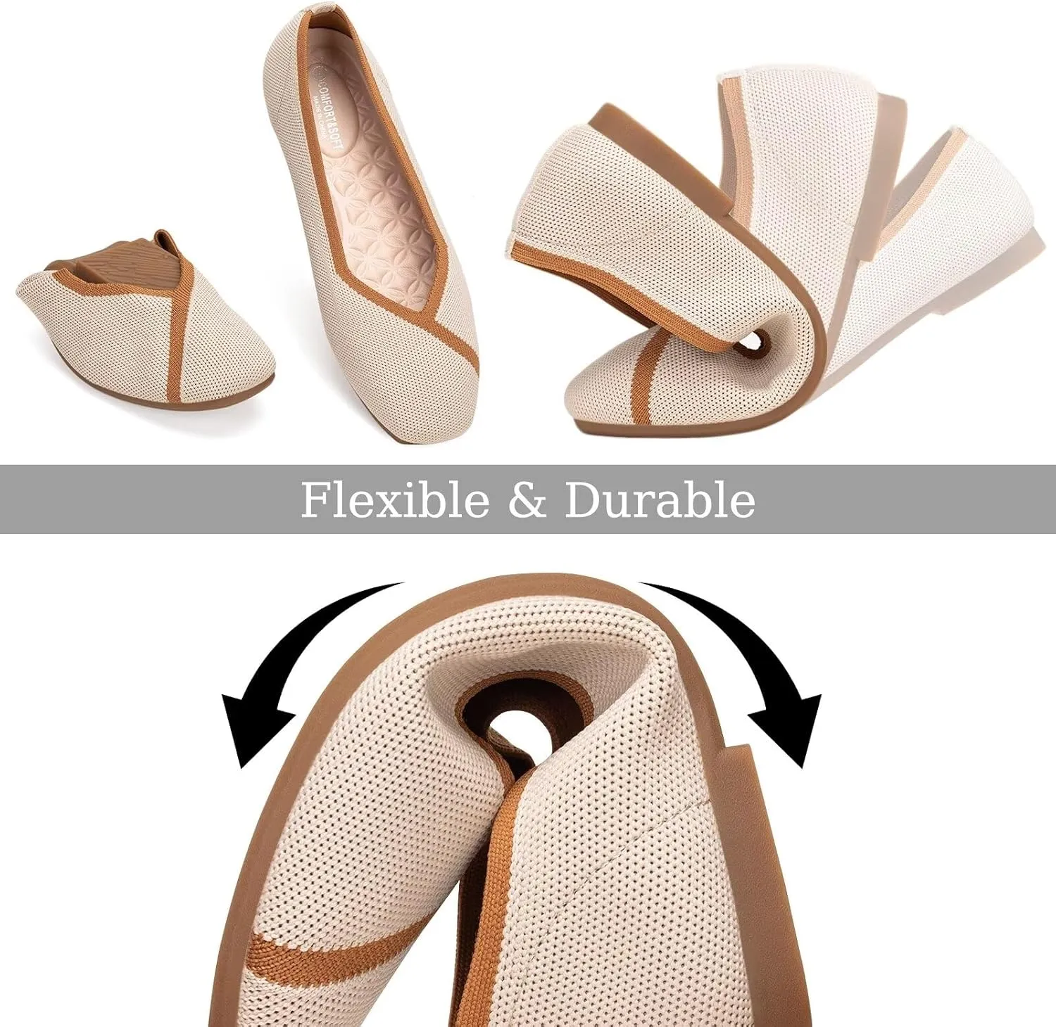 Frank Mully Womens Square Toe Flat Shoes Comfortable Knitted Flats Work Flats for Woman
