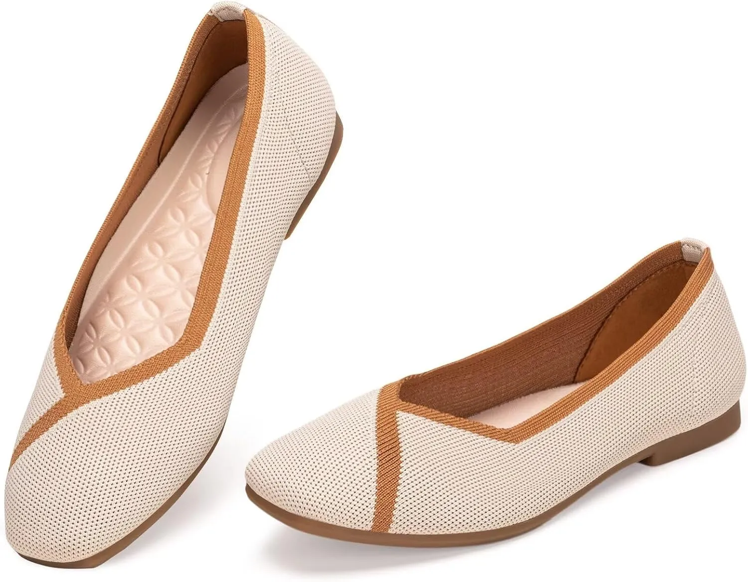 Frank Mully Womens Square Toe Flat Shoes Comfortable Knitted Flats Work Flats for Woman