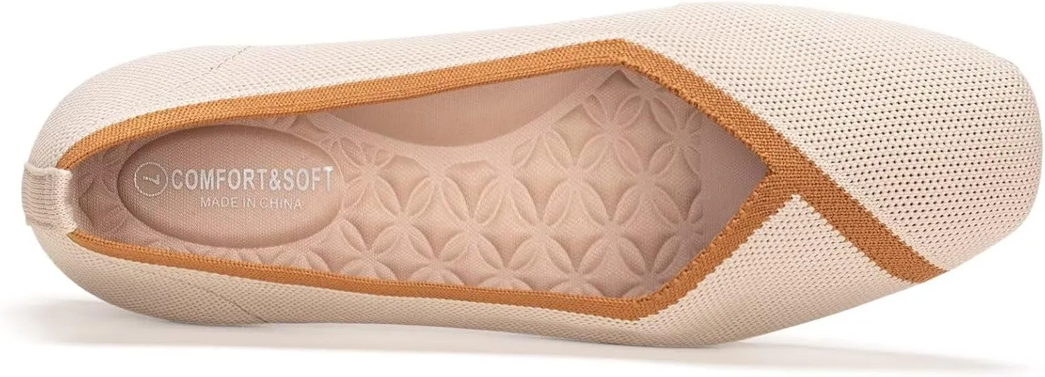 Frank Mully Womens Square Toe Flat Shoes Comfortable Knitted Flats Work Flats for Woman