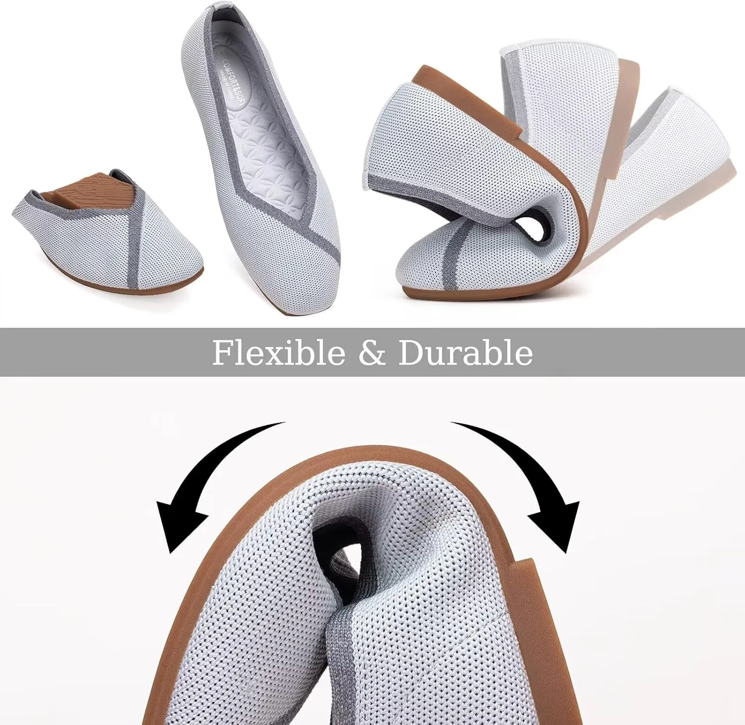 Frank Mully Womens Square Toe Flat Shoes Comfortable Knitted Flats Work Flats for Woman